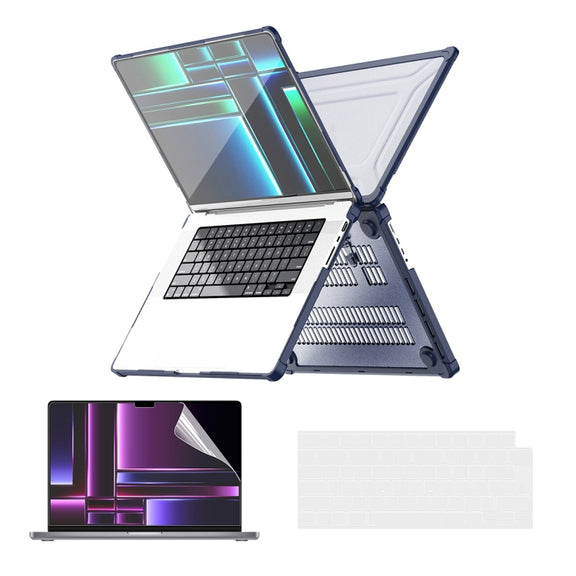 For MacBook Pro 14.2 A2442/A2779 ENKAY Hat-Prince 3 in 1 Protective Bracket Case Cover Hard Shell with TPU Keyboard Film / PET Screen Protector, Version:US(Dark Blue)
