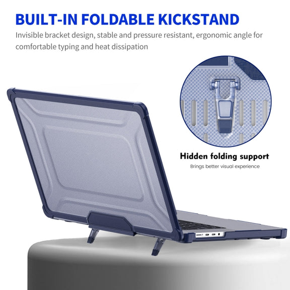 For MacBook Pro 14.2 A2442/A2779 ENKAY Hat-Prince 3 in 1 Protective Bracket Case Cover Hard Shell with TPU Keyboard Film / PET Screen Protector, Version:US(Dark Blue)