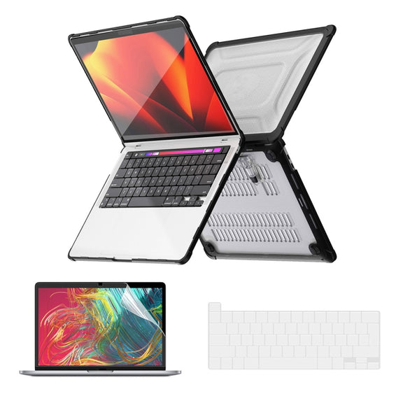 For MacBook Pro 13.3 A2251/A2289/A2338 ENKAY Hat-Prince 3 in 1 Protective Bracket Case Cover Hard Shell with TPU Keyboard Film / PET Screen Protector, Version:EU(Black)