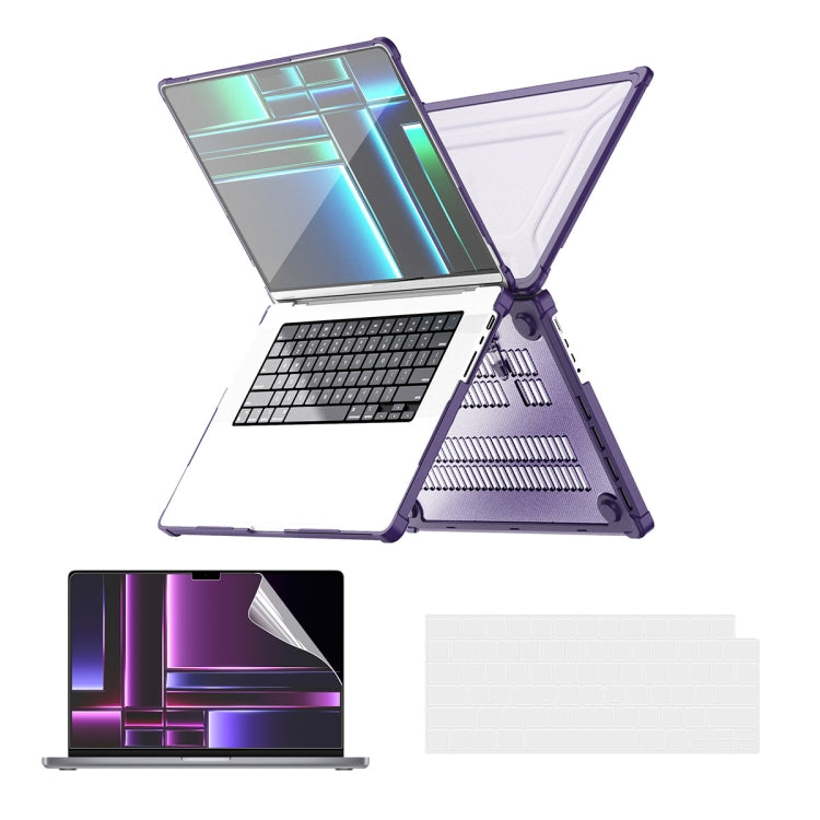 For MacBook Pro 14.2 A2442/A2779 ENKAY Hat-Prince 3 in 1 Protective Bracket Case Cover Hard Shell with TPU Keyboard Film / PET Screen Protector, Version:EU(Purple) - free shipping - PMC Jewellery - Order now!