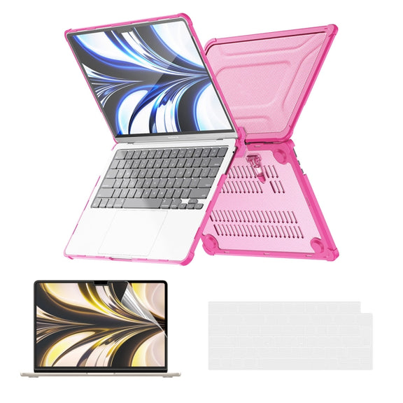 For MacBook Air 13.6 2022/2024  A2681 (M2) / A3113  (M3) A2681 ENKAY Hat-Prince 3 in 1 Protective Bracket Case Cover Hard Shell with TPU Keyboard Film / PET Screen Protector, Version:EU(Pink)
