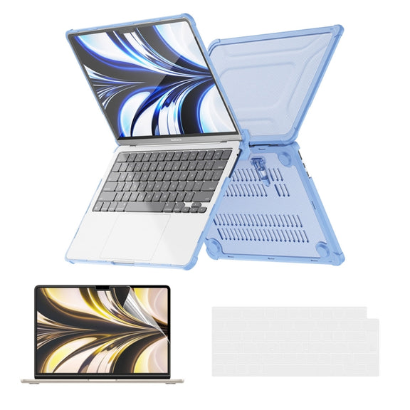 For MacBook Air 13.6 2022/2024  A2681 (M2) / A3113  (M3) ENKAY Hat-Prince 3 in 1 Protective Bracket Case Cover Hard Shell with TPU Keyboard Film / PET Screen Protector, Version:EU(Light Blue)