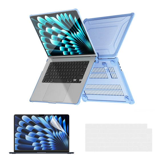 For MacBook Air 15.3 A2941/M3 2024 A3114 ENKAY Hat-Prince 3 in 1 Protective Bracket Case Cover Hard Shell with TPU Keyboard Film / PET Screen Protector, Version:EU(Light Blue)