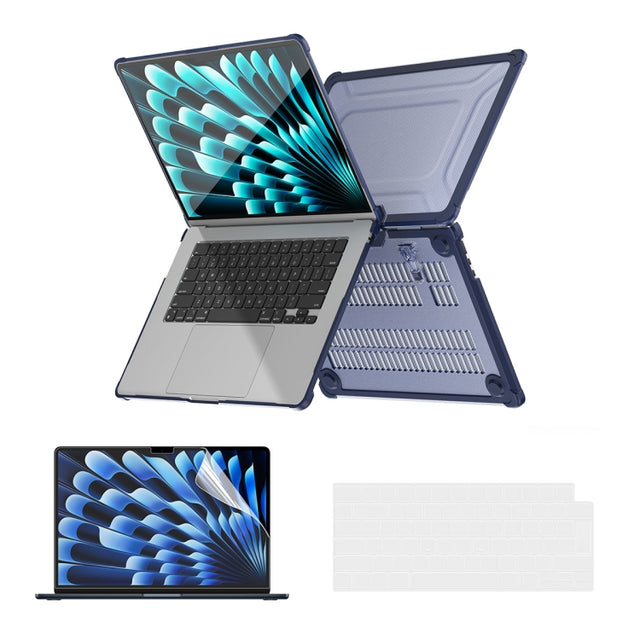 For MacBook Air 15.3 A2941/M3 2024 A3114 ENKAY Hat-Prince 3 in 1 Protective Bracket Case Cover Hard Shell with TPU Keyboard Film / PET Screen Protector, Version:EU(Dark Blue)