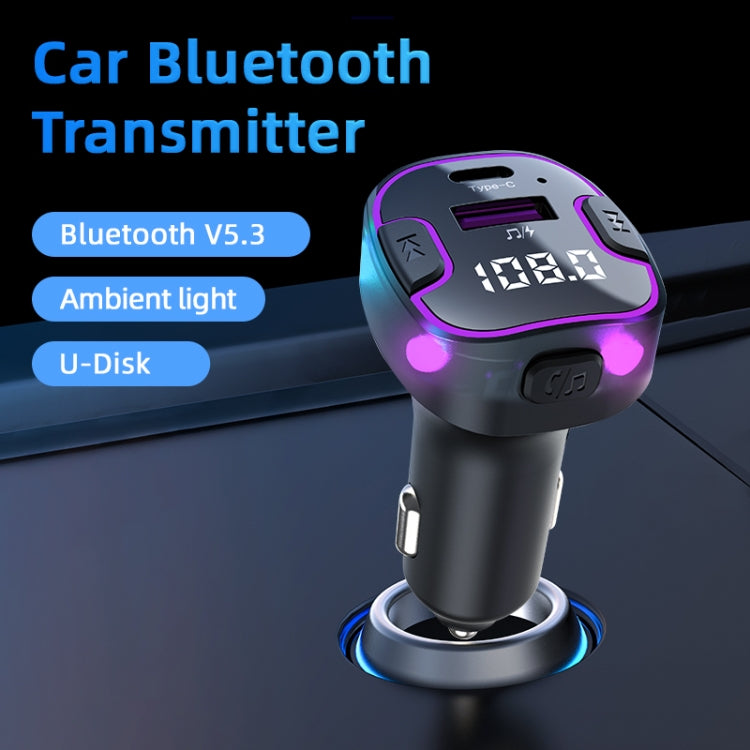 C49 With Type-C+USB Port FM Transmitter Car Bluetooth Adapter Ambient Light MP3 Music Player - Bluetooth Car Kits by PMC TechLife | Online Shopping South Africa | PMC TechLife | Buy Now Pay Later Mobicred