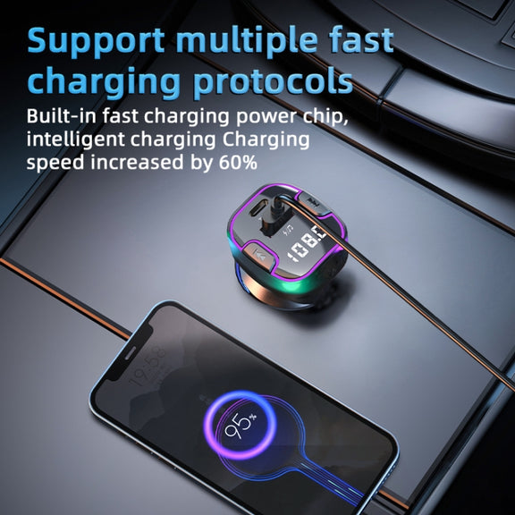 C49 With Type-C+USB Port FM Transmitter Car Bluetooth Adapter Ambient Light MP3 Music Player
