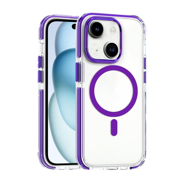For iPhone 15 Plus Dual-color MagSafe TPU Hybrid Clear PC Shockproof Phone Case(Purple) - iPhone 15 Plus Cases by PMC TechLife | Online Shopping South Africa | PMC TechLife