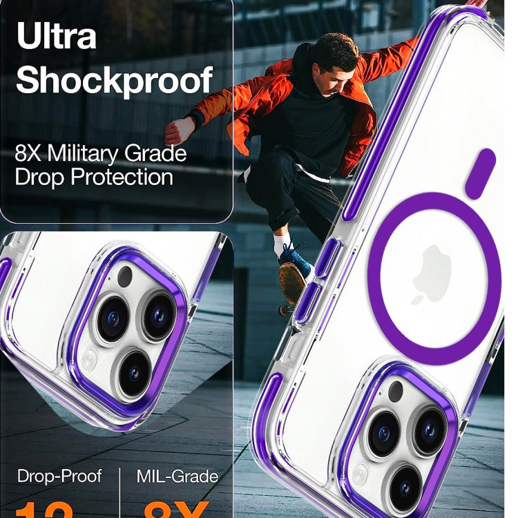 For iPhone 15 Pro Max Dual-color MagSafe TPU Hybrid Clear PC Shockproof Phone Case(Purple)