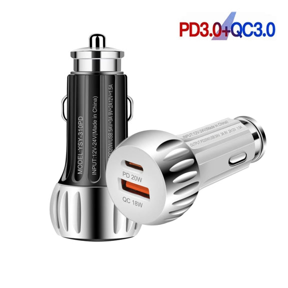 YSY-310PD 38W PD20W USB-C + QC3.0 18W USB Dual Port Fast Car Charger(Black)