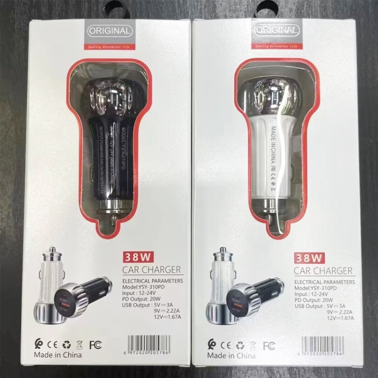 YSY-310PD 38W PD20W USB-C + QC3.0 18W USB Dual Port Fast Car Charger(Black)