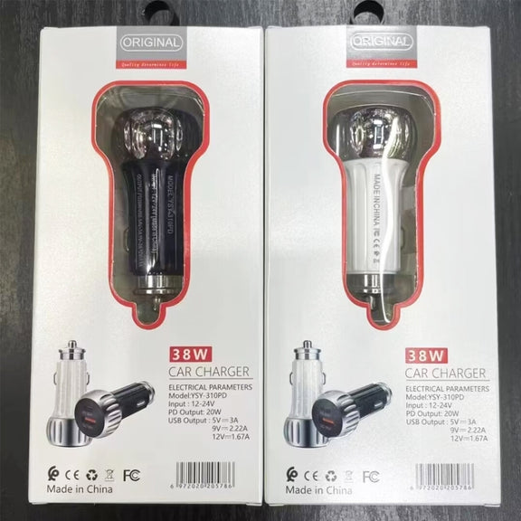 YSY-310PD 38W PD20W USB-C + QC3.0 18W USB Dual Port Fast Car Charger(White)