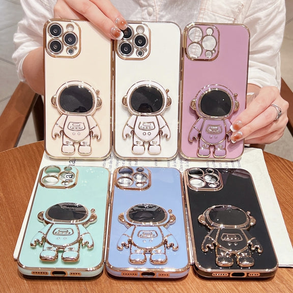 For iPhone 16 Pro Electroplating Astronaut Holder Phone Case(Green)