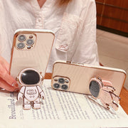 For iPhone 16 Pro Max Electroplating Astronaut Holder Phone Case(Pink)