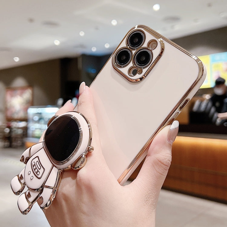 For iPhone 16 Pro Max Electroplating Astronaut Holder Phone Case(Pink)