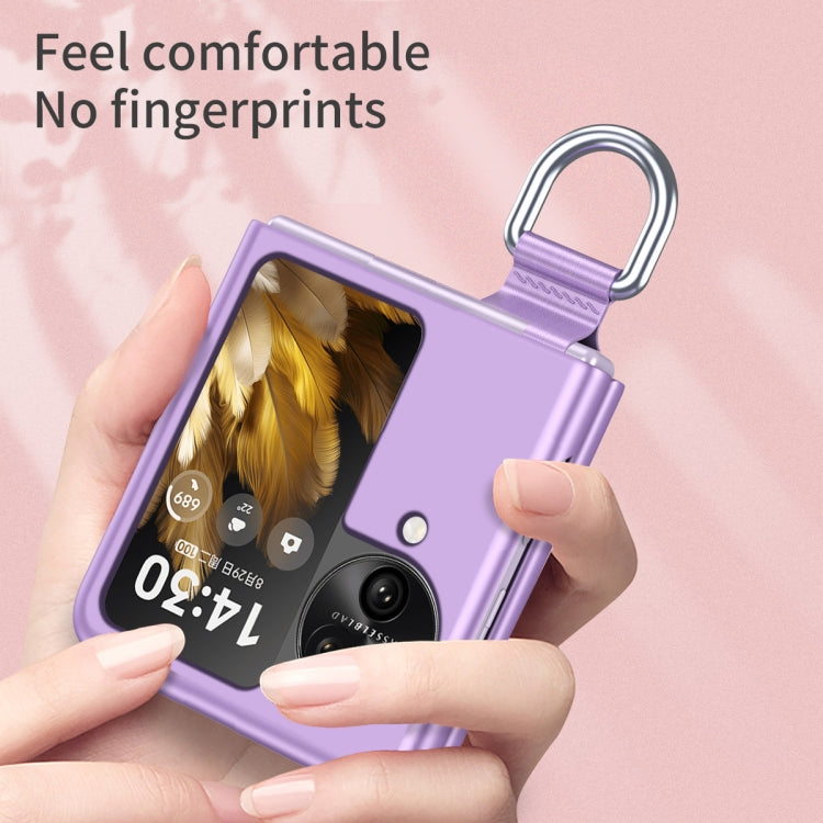 For OPPO Find N3 Flip Silk Ribbon Ring Plain Leather Phone Case(Black) - free shipping - PMC TechLife - Order now!