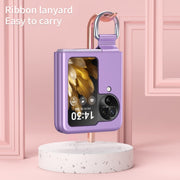 For OPPO Find N3 Flip Silk Ribbon Ring Plain Leather Phone Case(Black)