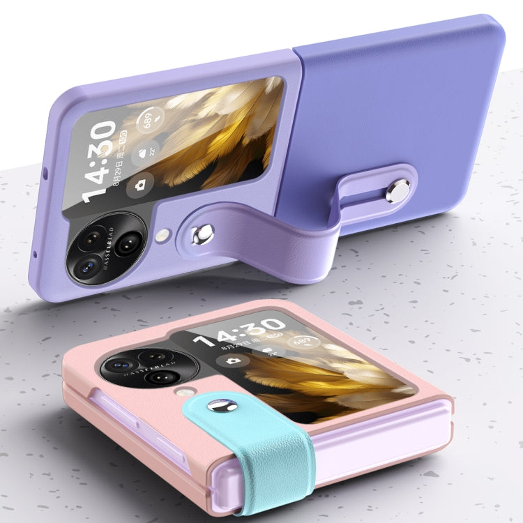 For OPPO Find N3 Flip Wrist-strap Plain Leather Phone Case(Gourin) - Find N3 Flip Cases by PMC TechLife | Online Shopping South Africa | PMC TechLife | Buy Now Pay Later Mobicred