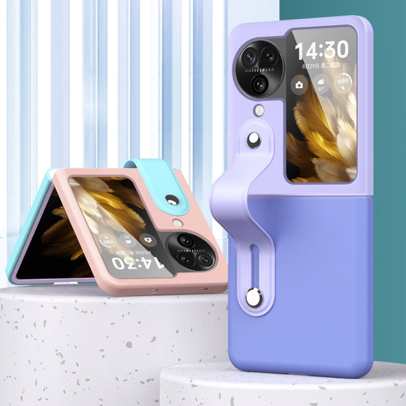 For OPPO Find N3 Flip Wrist-strap Plain Leather Phone Case(Gourin)