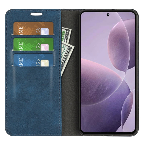 For Xiaomi Redmi K70 Retro-skin Magnetic Suction Leather Phone Case(Dark Blue)