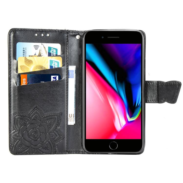 For iPhone 16e Butterfly Love Flower Embossed Leather Phone Case(Black) - iPhone 16e Cases by PMC TechLife | Online Shopping South Africa | PMC TechLife | Buy Now Pay Later Mobicred