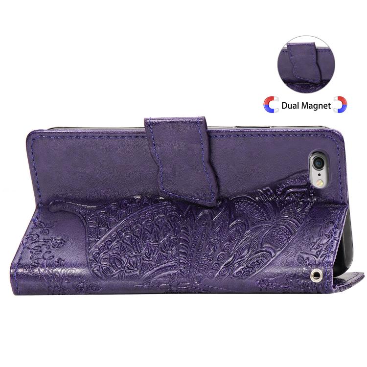 For iPhone 16e Butterfly Love Flower Embossed Leather Phone Case(Purple) - iPhone 16e Cases by PMC TechLife | Online Shopping South Africa | PMC TechLife | Buy Now Pay Later Mobicred
