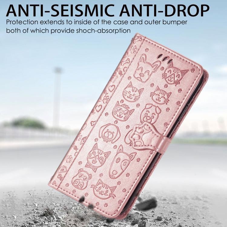 For iPhone 16e Cat and Dog Embossed Leather Phone Case(Rose Gold) - iPhone 16e Cases by PMC TechLife | Online Shopping South Africa | PMC TechLife | Buy Now Pay Later Mobicred