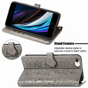 For iPhone 16e Cat and Dog Embossed Leather Phone Case(Gray)