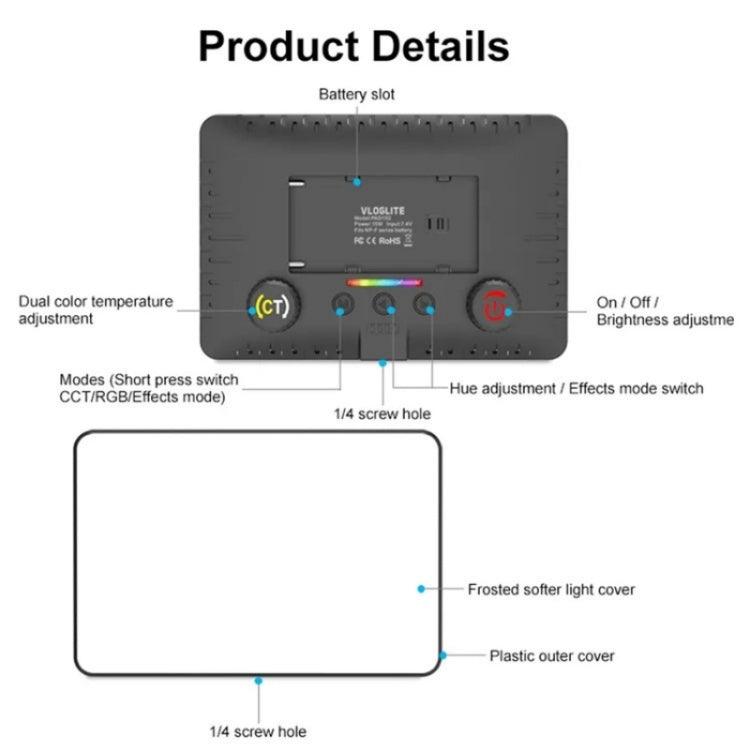 VLOGLITE PAD192RGB For DSLR Camera Gopro LED Camera Fill Light RGB Full Color Photography Lighting - free shipping - PMC Jewellery - Order now!