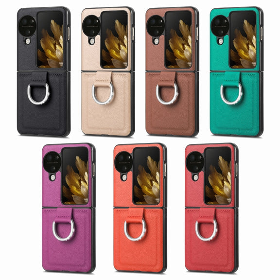 For OPPO Find N3 Flip Litchi PU Diamond-encrusted Ring Phone Case(Black)