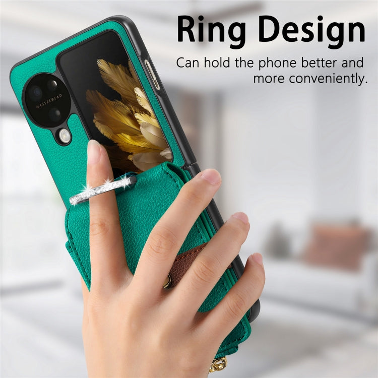For OPPO Find N3 Flip Vertical Flip Zipper Wallet Ring Leather Phone Case(Green)