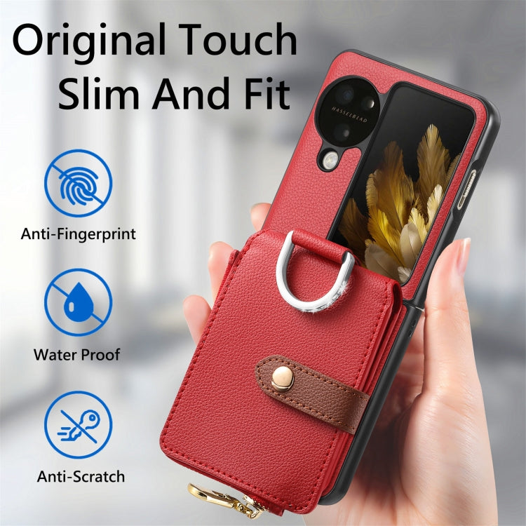 For OPPO Find N3 Flip Vertical Flip Zipper Wallet Ring Leather Phone Case(Red) - Find N3 Flip Cases by PMC TechLife | Online Shopping South Africa | PMC TechLife