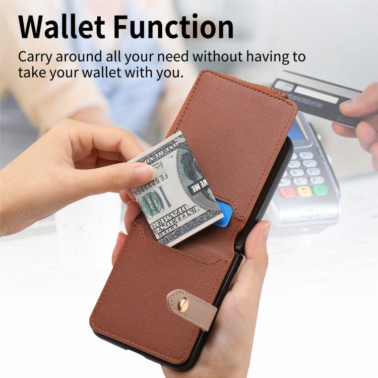 For OPPO Find N3 Flip Vertical Flip Zipper Wallet Ring Leather Phone Case(Brown) - Find N3 Flip Cases by PMC TechLife | Online Shopping South Africa | PMC TechLife