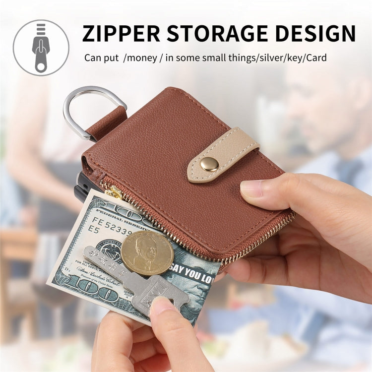 For OPPO Find N3 Flip Vertical Flip Zipper Wallet Ring Leather Phone Case(Brown) - Find N3 Flip Cases by PMC TechLife | Online Shopping South Africa | PMC TechLife