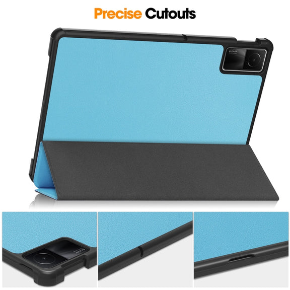 For Redmi Pad SE 11.0 ENKAY Tri-fold Custer Texture Leather Smart Tablet Case(Black)