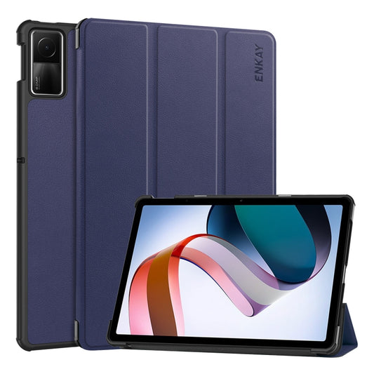 For Redmi Pad SE 11.0 ENKAY Tri-fold Custer Texture Leather Smart Tablet Case(Dark Blue) - free shipping - PMC Jewellery - Order now!