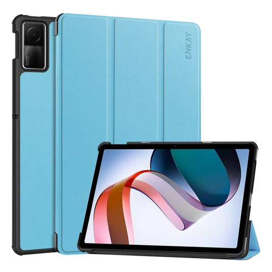 For Redmi Pad SE 11.0 ENKAY Tri-fold Custer Texture Leather Smart Tablet Case(Light Blue) - free shipping - PMC Jewellery - Order now!