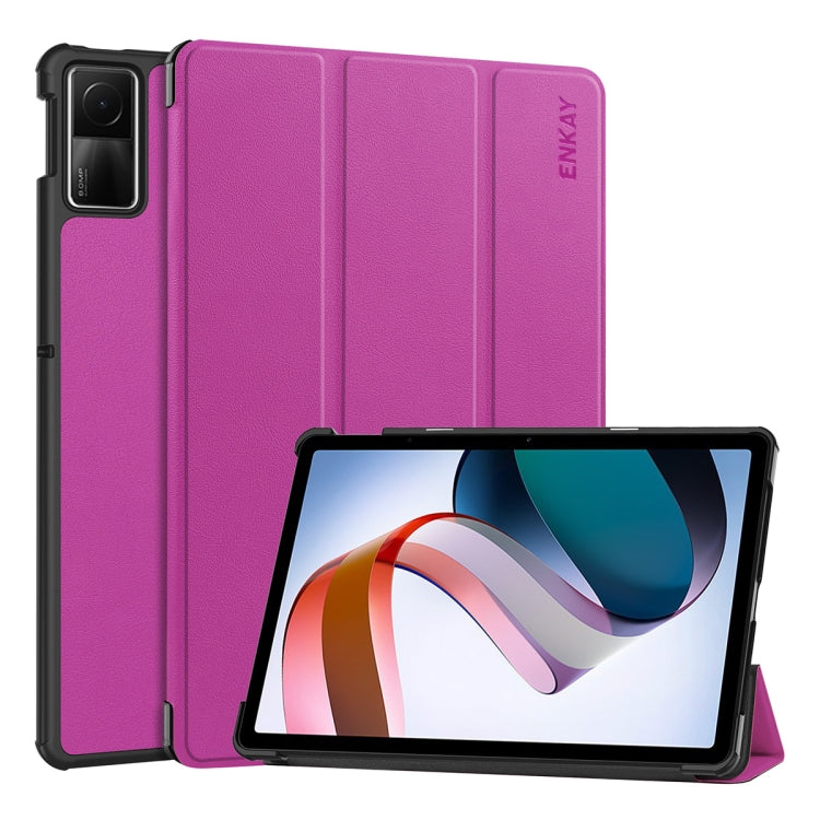 For Redmi Pad SE 11.0 ENKAY Tri-fold Custer Texture Leather Smart Tablet Case(Purple) - free shipping - PMc TechLife - Order now!