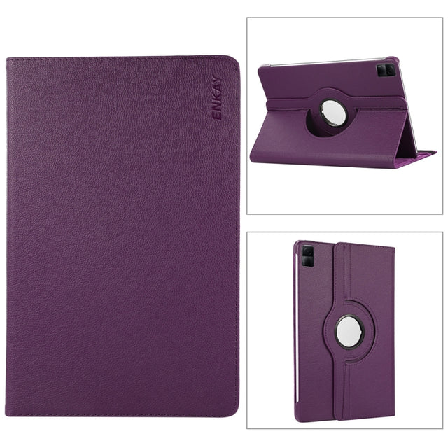 For Redmi Pad SE 11.0 ENKAY Hat-Prince 360 Degree Rotation Litchi Leather Smart Case(Dark Purple)