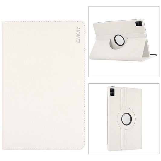 For Redmi Pad SE 11.0 ENKAY Hat-Prince 360 Degree Rotation Litchi Leather Smart Case(White) - free shipping - PMC Jewellery - Order now!