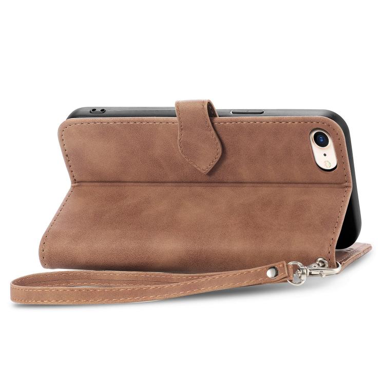 For iPhone 16e Embossed Flower Zipper Leather Phone Case(Brown)
