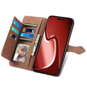 For iPhone 16e Embossed Flower Zipper Leather Phone Case(Brown)