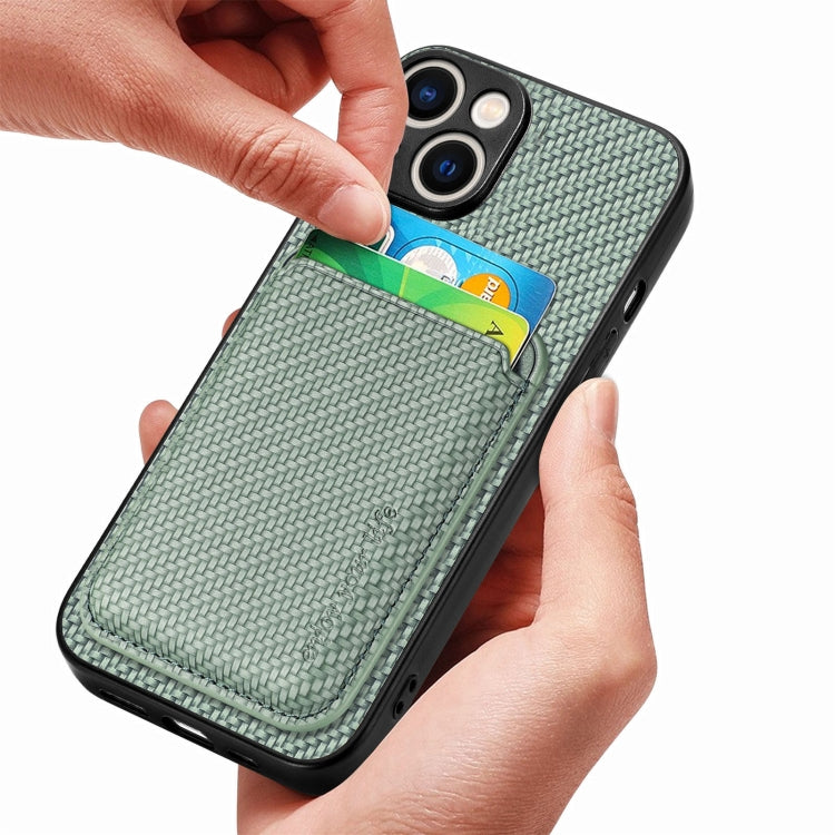 For iPhone 15 Carbon Fiber Leather Card Magsafe Phone Case(Green) - iPhone 15 Cases by PMC TechLife | Online Shopping South Africa | PMC TechLife