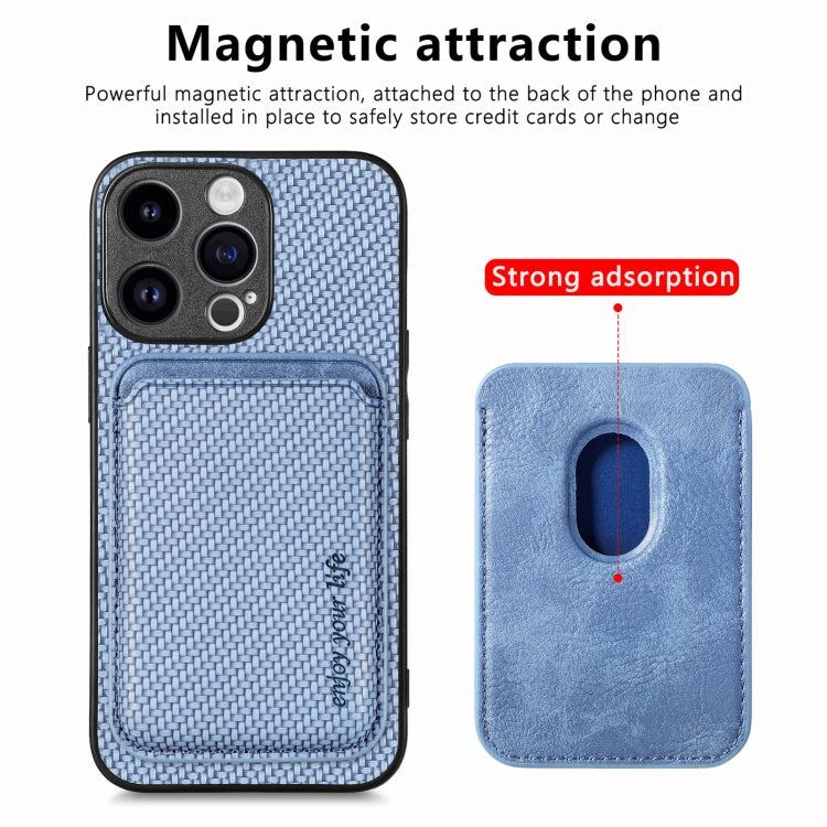 For iPhone 15 Pro Carbon Fiber Leather Card Magsafe Phone Case(Blue) - iPhone 15 Pro Cases by PMC TechLife | Online Shopping South Africa | PMC TechLife