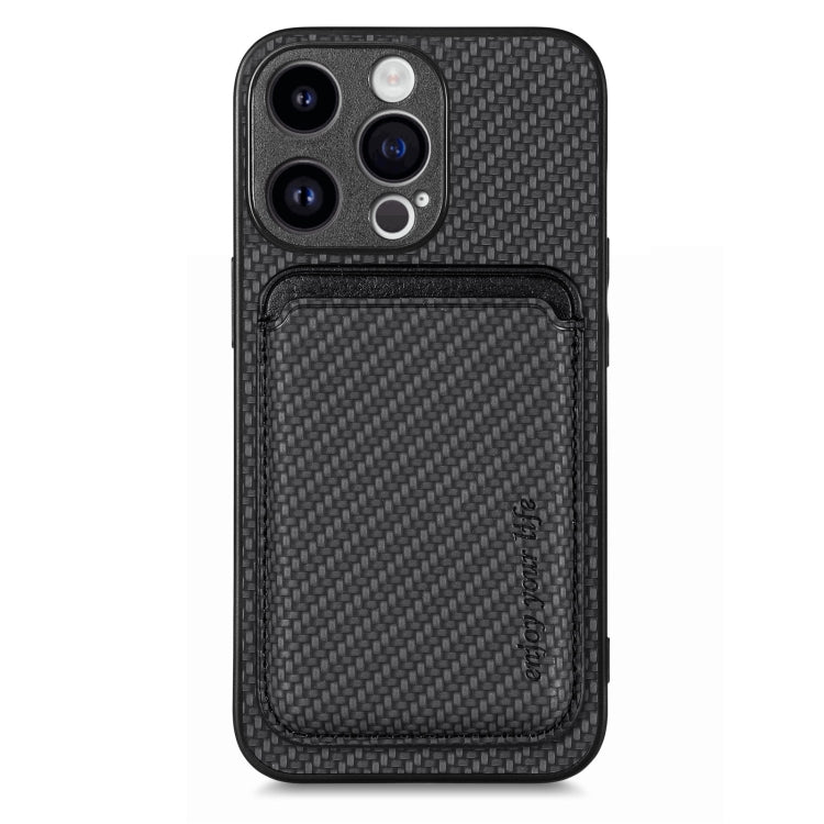 For iPhone 15 Pro Max Carbon Fiber Leather Card Magsafe Phone Case(Black) - iPhone 15 Pro Max Cases by PMC TechLife | Online Shopping South Africa | PMC TechLife