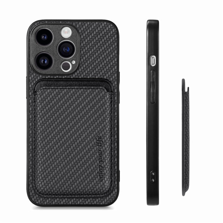 For iPhone 15 Pro Max Carbon Fiber Leather Card Magsafe Phone Case(Black) - iPhone 15 Pro Max Cases by PMC TechLife | Online Shopping South Africa | PMC TechLife
