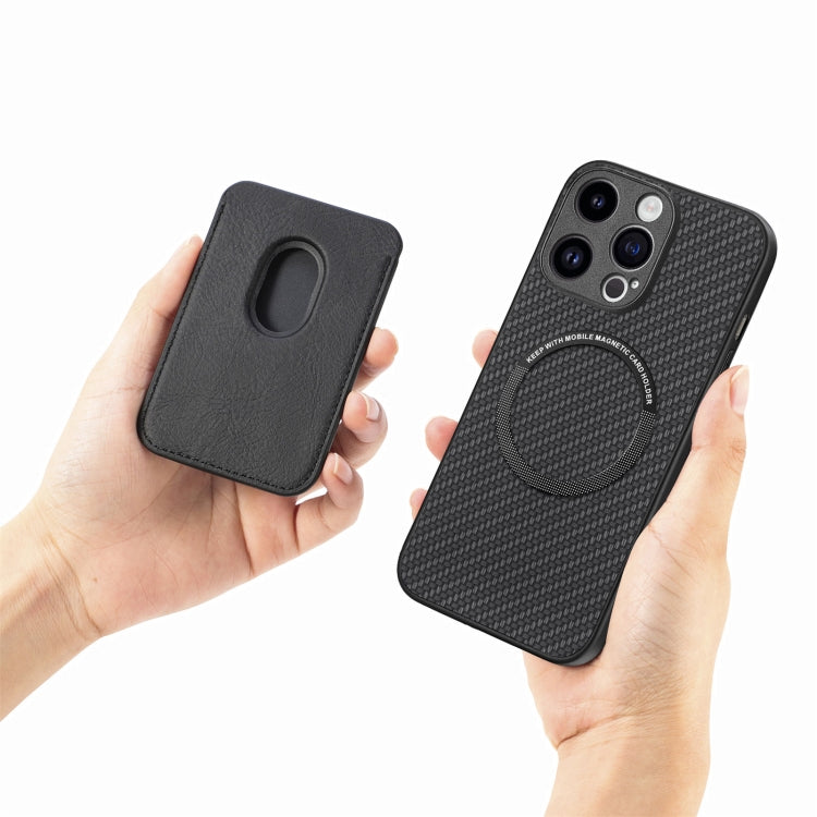 For iPhone 15 Pro Max Carbon Fiber Leather Card Magsafe Phone Case(Black) - iPhone 15 Pro Max Cases by PMC TechLife | Online Shopping South Africa | PMC TechLife
