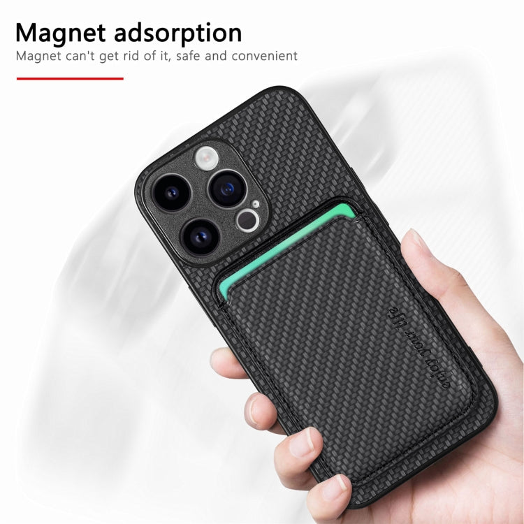 For iPhone 15 Pro Max Carbon Fiber Leather Card Magsafe Phone Case(Black) - iPhone 15 Pro Max Cases by PMC TechLife | Online Shopping South Africa | PMC TechLife