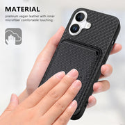 For iPhone 16 Carbon Fiber Leather Card Magsafe Phone Case(Black)