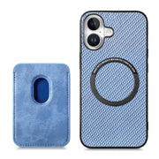 For iPhone 16 Carbon Fiber Leather Card Magsafe Phone Case(Blue)