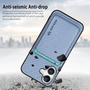 For iPhone 16 Carbon Fiber Leather Card Magsafe Phone Case(Blue)